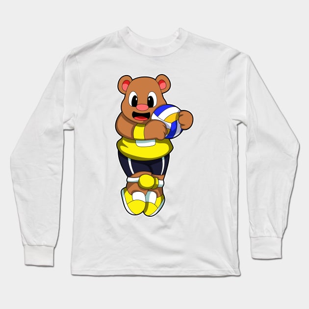 Bear at Sports with Volleyball Long Sleeve T-Shirt by Markus Schnabel